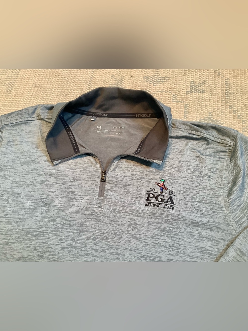 Under Armour Gray 1/4 Zip Golf Pullover with PGA Bethpage Black Logo Sz XL